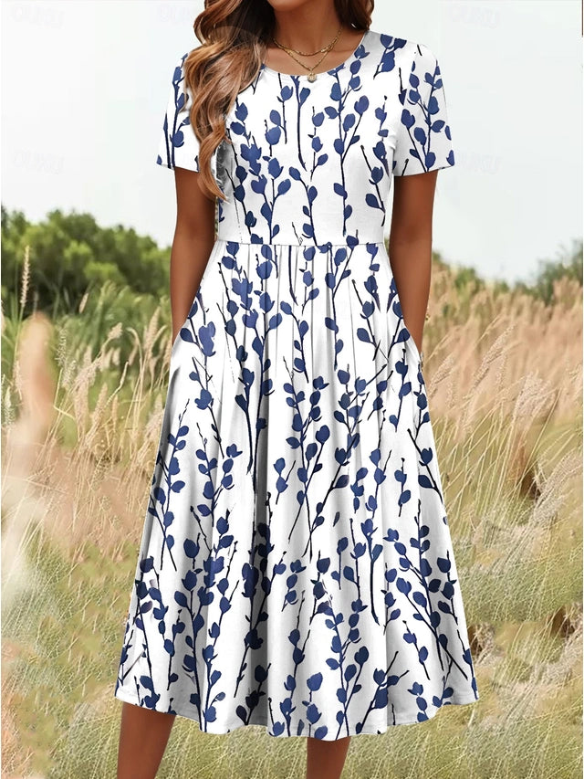Sela™ – Coastal Floral Print Midi Dress