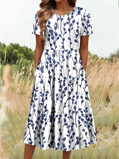 Sela™ – Coastal Floral Print Midi Dress