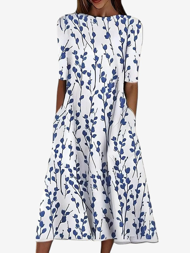 Sela™ – Coastal Floral Print Midi Dress